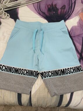 Moschino Light Blue & Gray Logo Band Hybrid Shorts